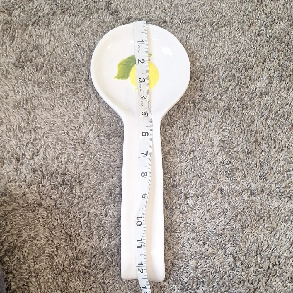 Sur La Table White Ceramic Spoon Rest with Lemon Motif